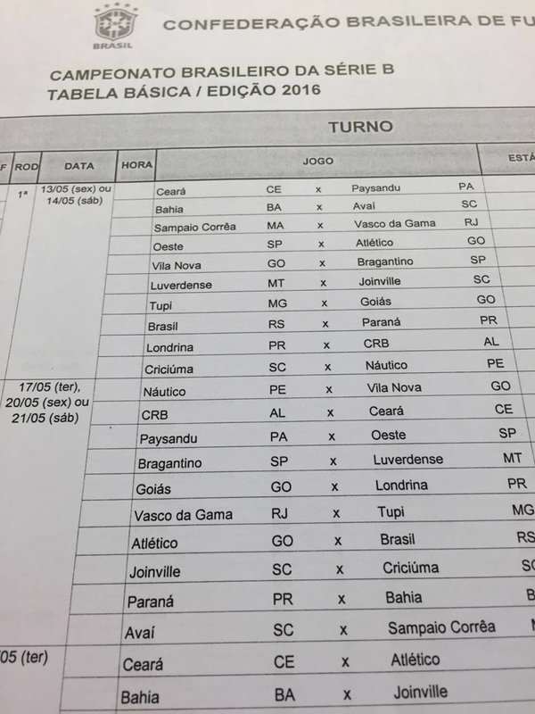 CBF divulga tabela da Série B do campeonato brasileiro
