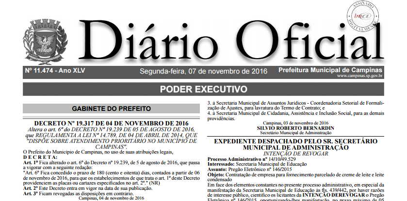 Prefeitura de Campinas publica exoneração de comissionados no Diário Oficial