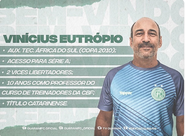 Contrariando a torcida, Guarani contrata o técnico Vinícius Eutrópio