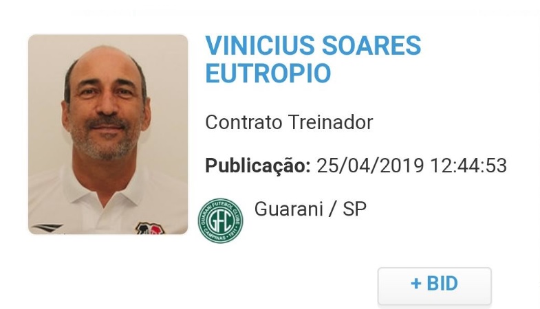 Depois de 34 dias, Guarani registra Vinícius Eutrópio no BID