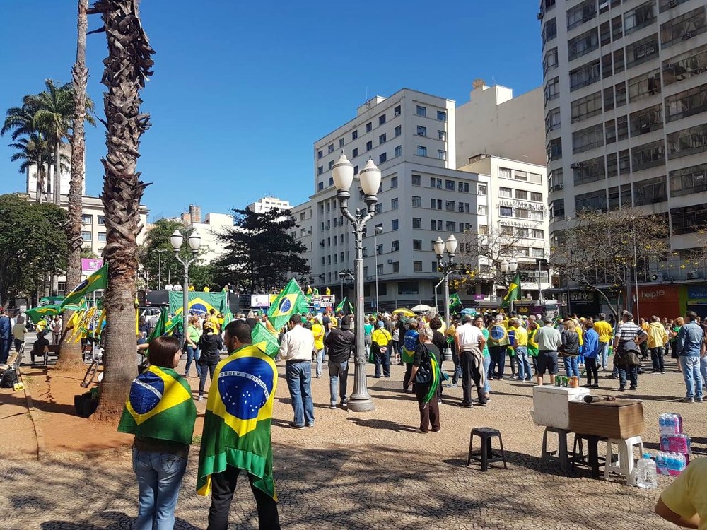 Usando máscaras, grupo faz protesto a favor de Bolsonaro