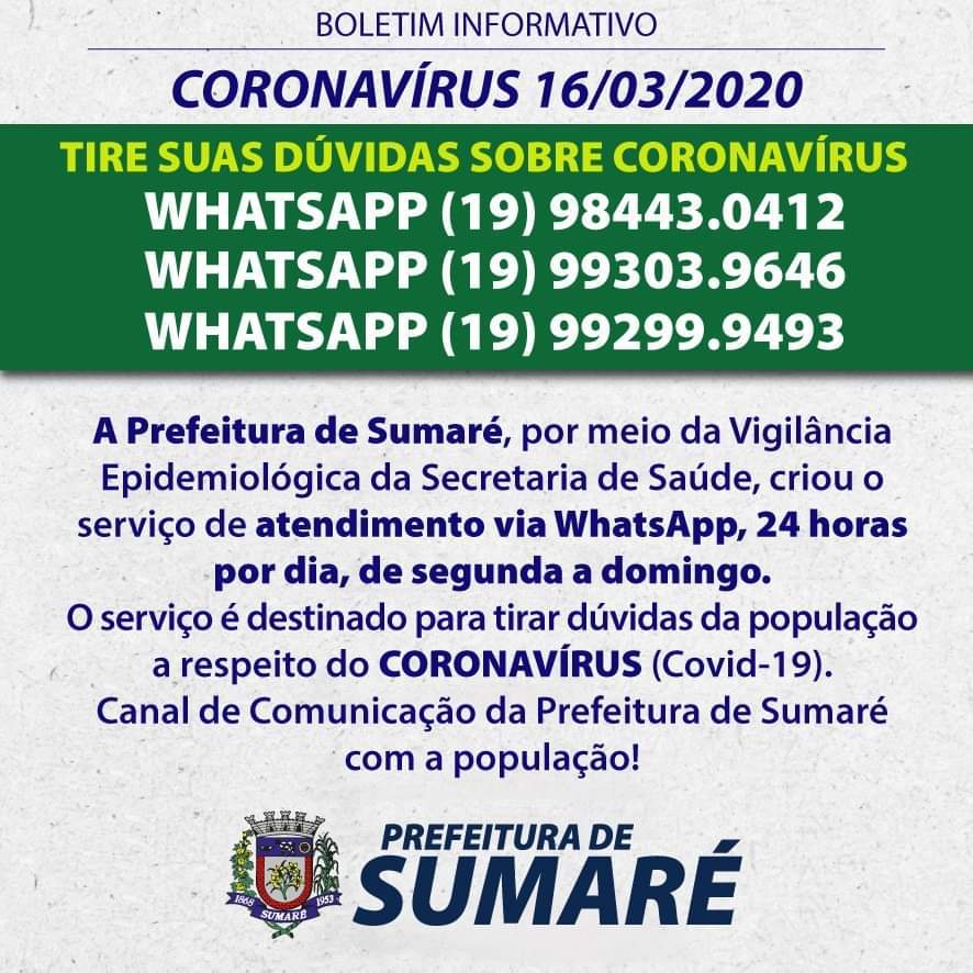 Sumaré cria canal por WhatsApp para dúvidas