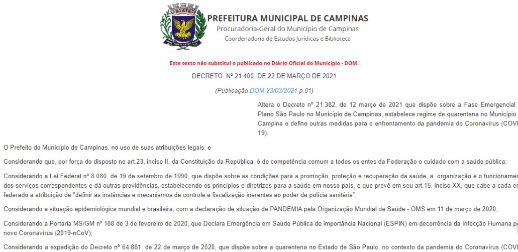 Campinas publica decreto que restringe delivery
