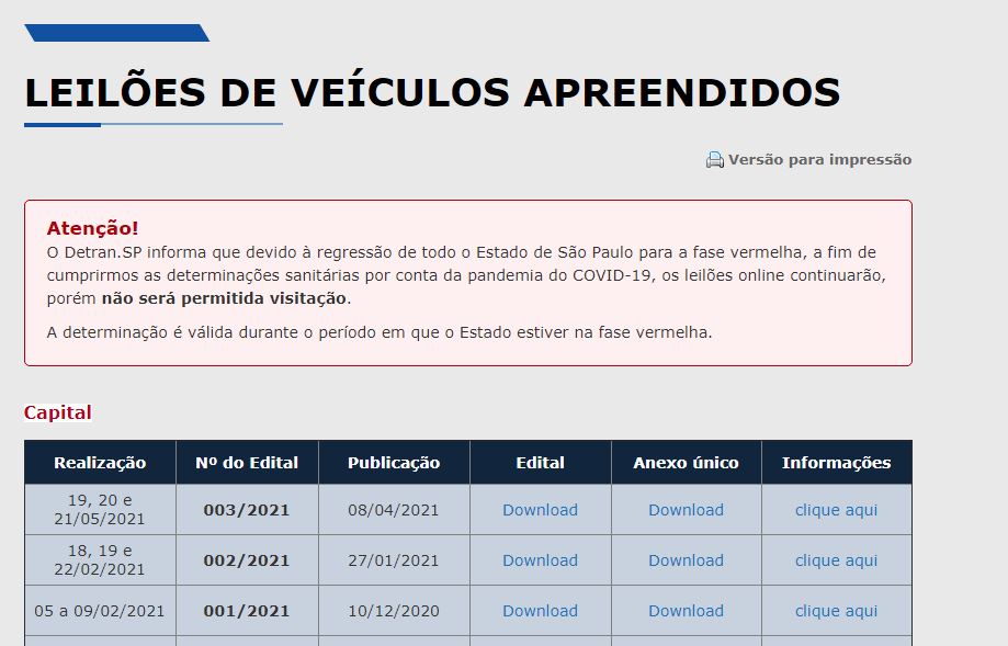 Detran realiza leilão online de veículos em Sumaré