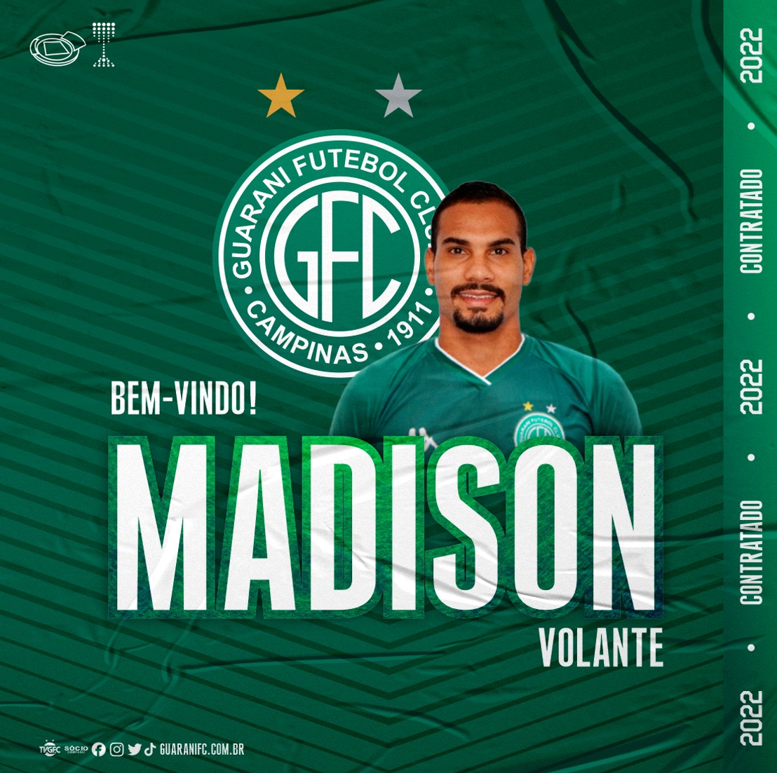 Volante Madison e zagueiro Derlan são contratados pelo Guarani