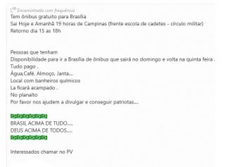 Grupo que saiu de Campinas apoiou atos de vandalismo em Brasília