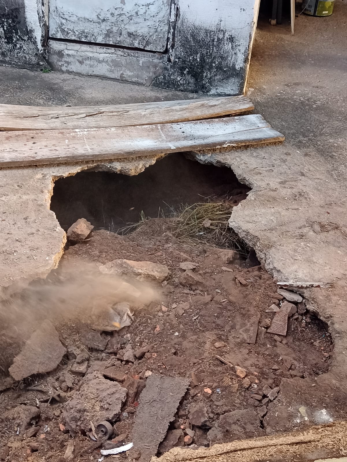 Galeria pluvial transborda e abre buraco em quintal na Vila Perseu Leite de Barros