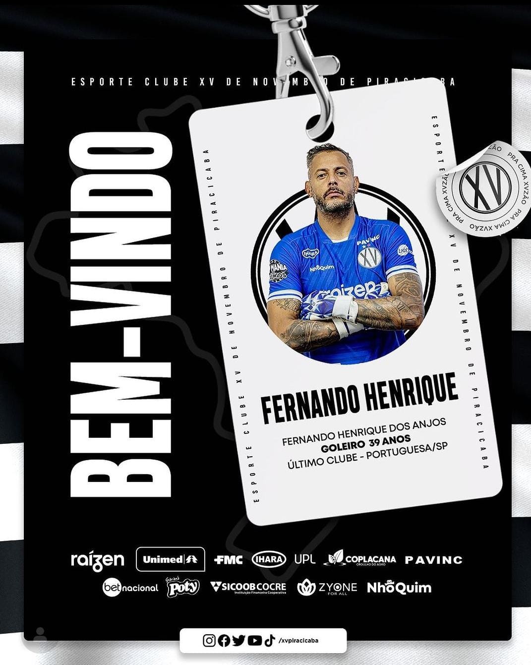XV de Piracicaba anuncia a contratação do goleiro Fernando Henrique
