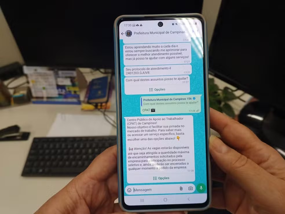 Serviço 156 via whatsapp vai informar vagas de emprego em Campinas 