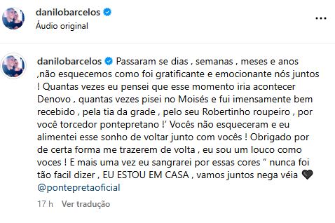 Danilo Barcelos comemora retorno à Ponte Preta: "Estou em casa"