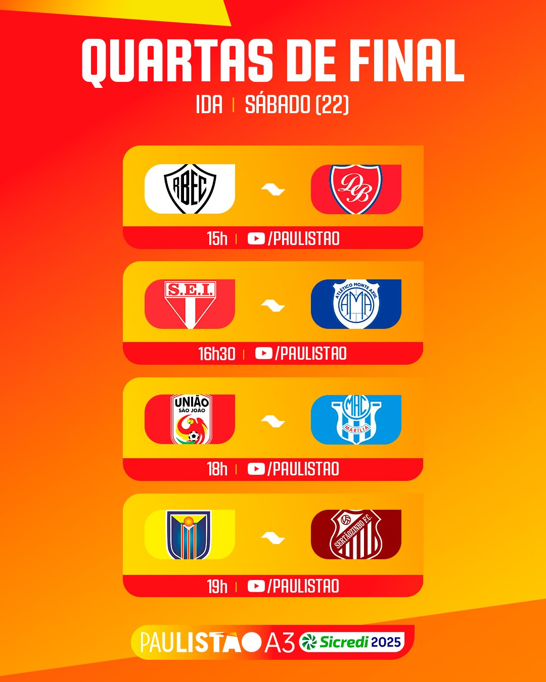 FPF confirma datas e horários da fase quartas de final do Campeonato Paulista da Série A3