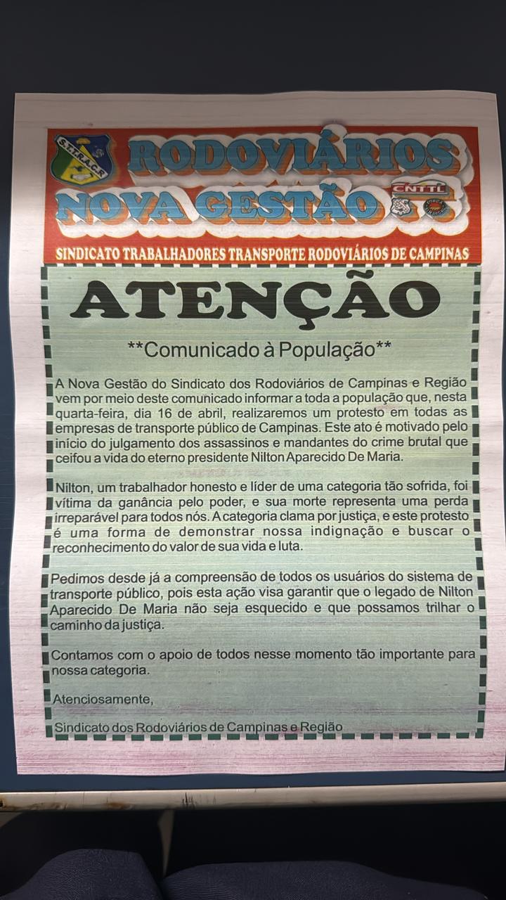Ônibus de Campinas param por 2 horas nesta madrugada para lembrar morte de presidente de sindicato