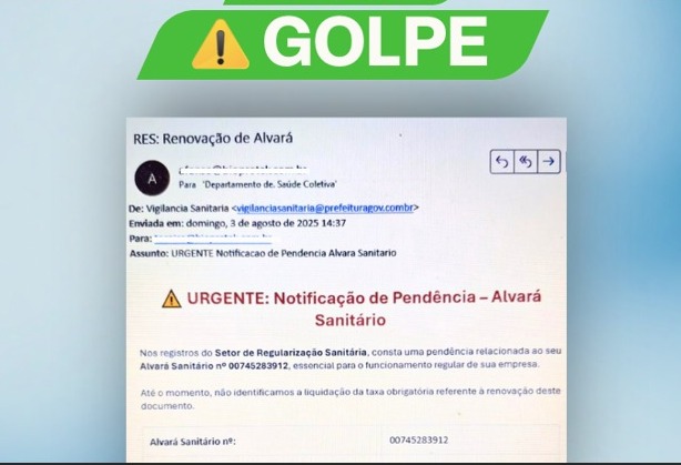 Vigilância Sanitária de Valinhos alerta para golpe com e-mail falso de cobrança 