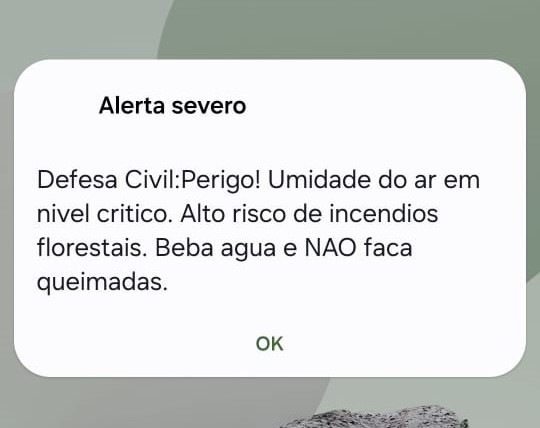Defesa Civil emite alerta severo; umidade do ar pode cair para 15%