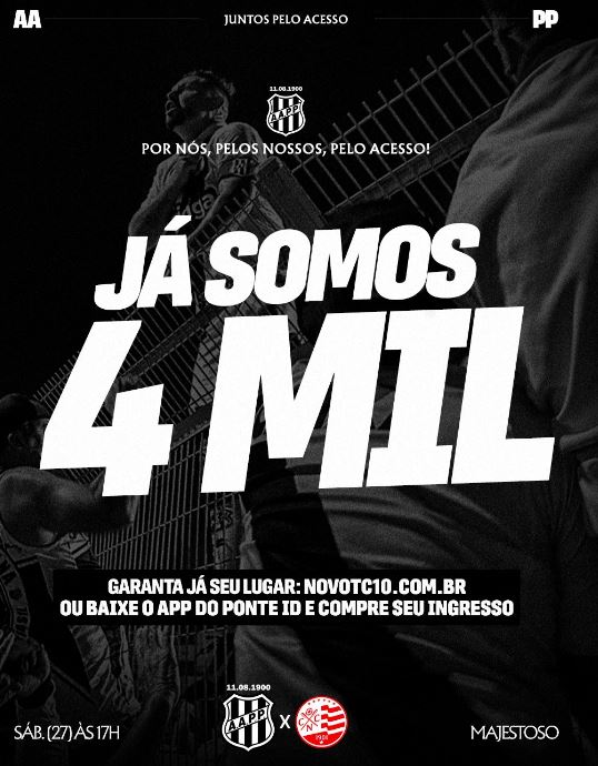 Ponte Preta divulga parcial de ingressos vendidos para jogo contra o Náutico