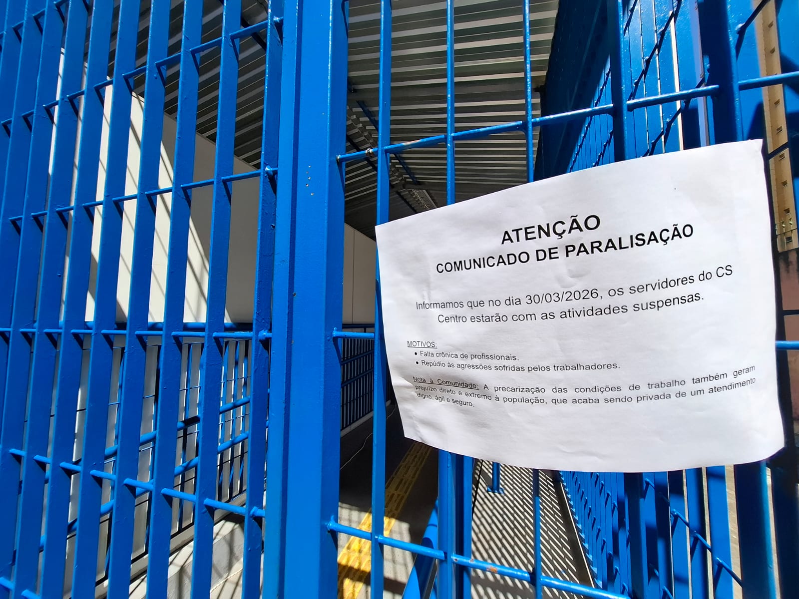 Funcionários do CS Centro paralisam atendimentos e cobram mais segurança